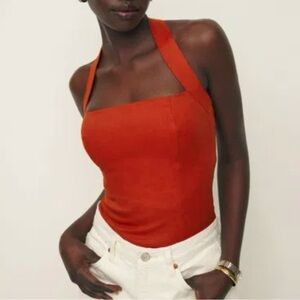 Reformation Malika Linen Halter Top brick Orange women’s  size 0